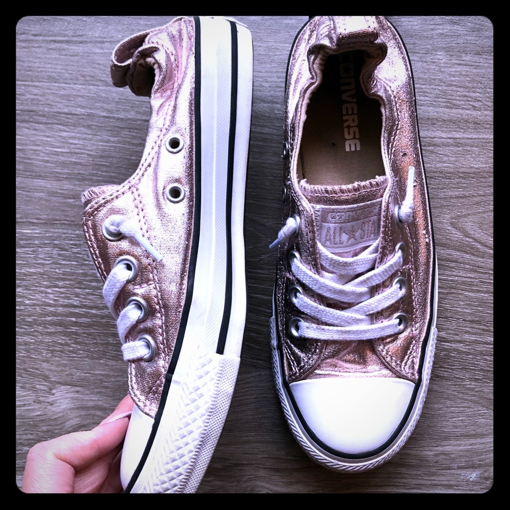 Rose Gold Metallic Slip On Converse